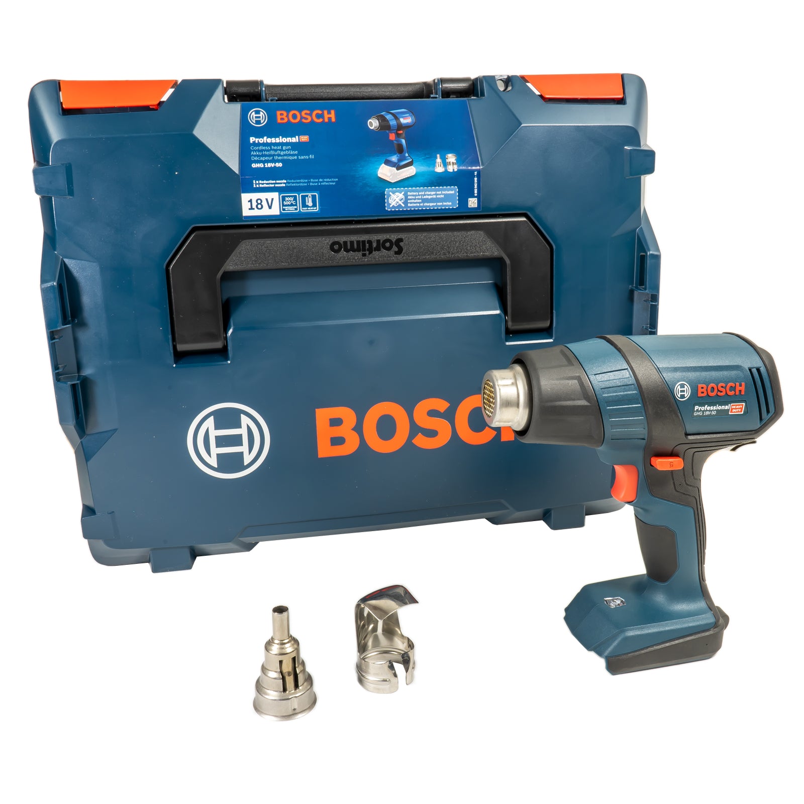 Bosch Professional GHG Düse Lader 300° L-BOXX Akku-Heissluftgebläse, 18V-50 136) ohne (mit Akku 500°, 2 & in 