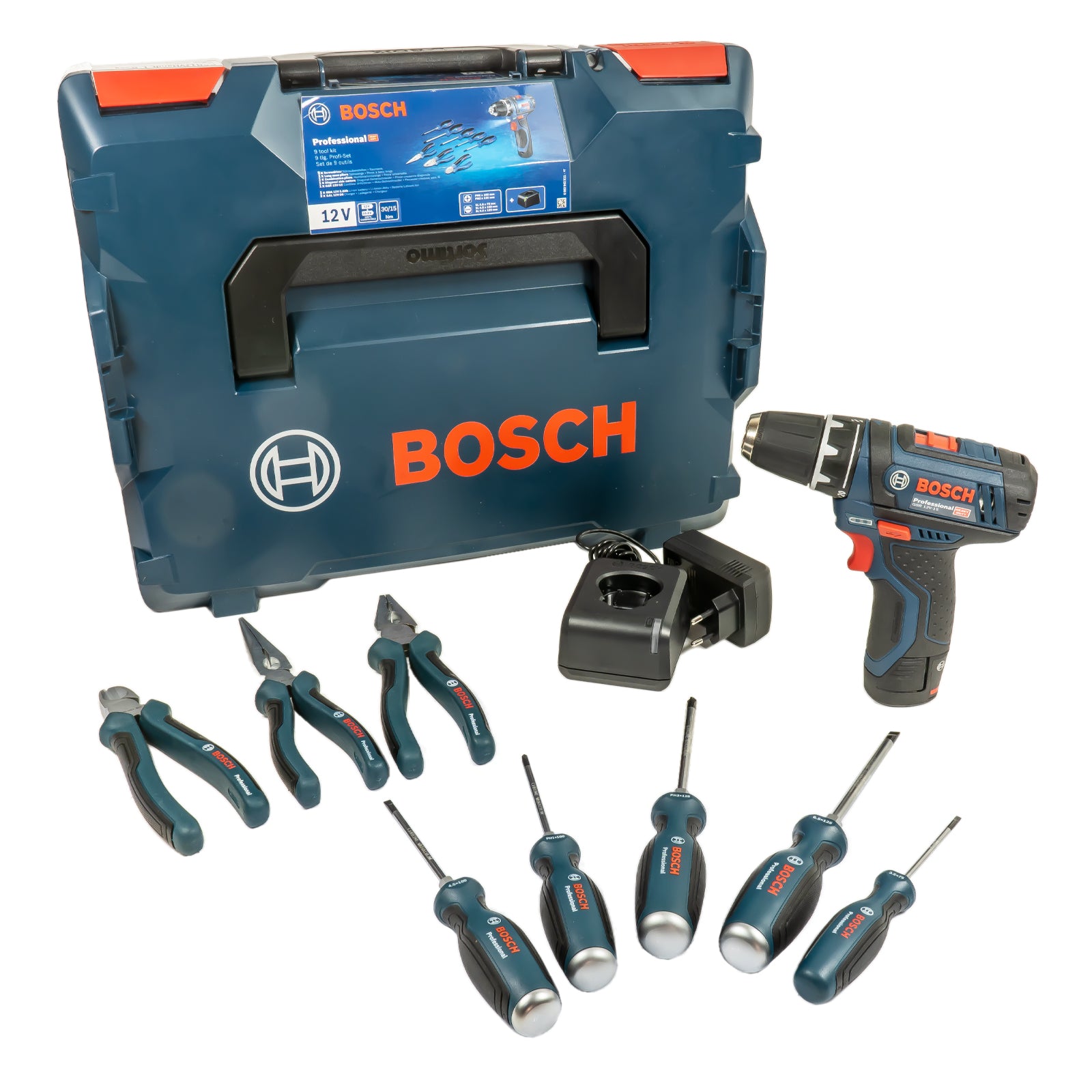Bosch Professional x GSR x Akku-Bohrschrauber 8 (1 2 x 1 x 102 Ah Seitenschneider) Akku, 12V-15 in inkl. Zange, 5 2,0 Handwerkzeuge L-BOXX Schraubendreher