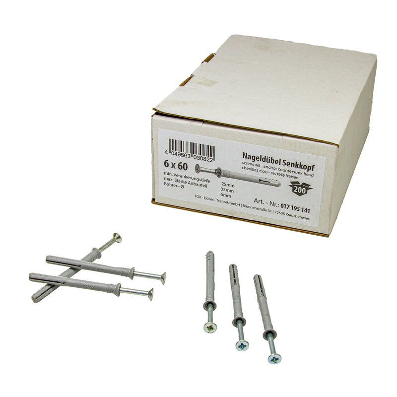 Nageldübel ATTACK SK Ø 6 mm & 8 mm, Senkkopf, Länge & Stückzahl wählbar