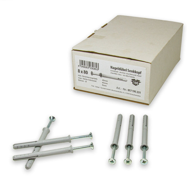 Nageldübel ATTACK SK Ø 6 mm & 8 mm, Senkkopf, Länge & Stückzahl wählbar