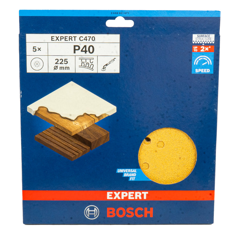 EXPERT C470 Schleifblatt Ø 225 mm für Trockenbauschleifer, P40 - P180 (5er Pack, für Hartholz, Farbe auf Holz)