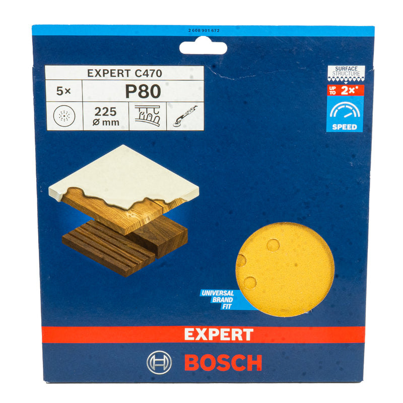 EXPERT C470 Schleifblatt Ø 225 mm für Trockenbauschleifer, P40 - P180 (5er Pack, für Hartholz, Farbe auf Holz)