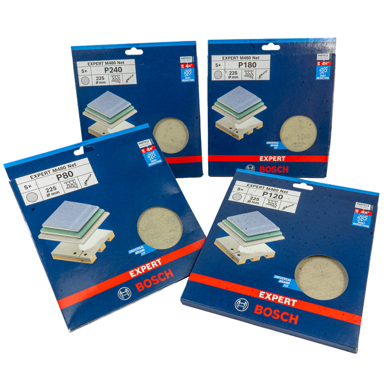 EXPERT M480 Schleifnetz Ø 225 mm für Trockenbauschleifer, P80 - P240 (5er Pack, für Gipskartonplatten, Holz, Plastik)