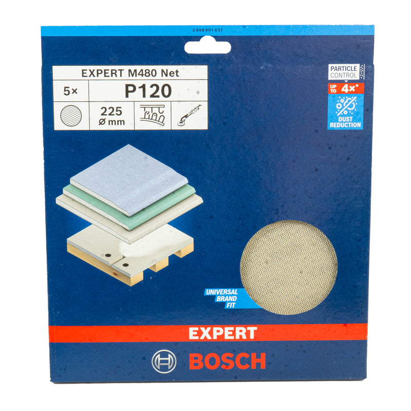 EXPERT M480 Schleifnetz Ø 225 mm für Trockenbauschleifer, P80 - P240 (5er Pack, für Gipskartonplatten, Holz, Plastik)