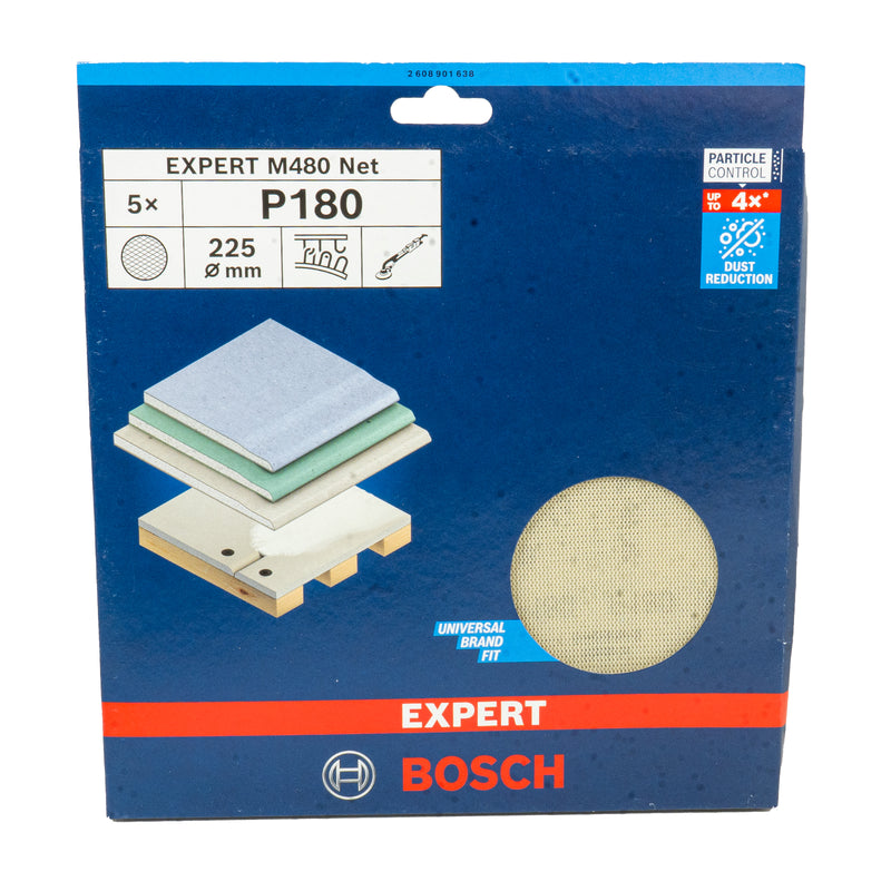 EXPERT M480 Schleifnetz Ø 225 mm für Trockenbauschleifer, P80 - P240 (5er Pack, für Gipskartonplatten, Holz, Plastik)