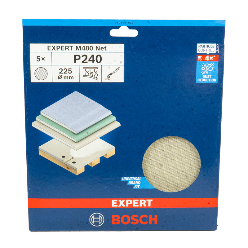 EXPERT M480 Schleifnetz Ø 225 mm für Trockenbauschleifer, P80 - P240 (5er Pack, für Gipskartonplatten, Holz, Plastik)
