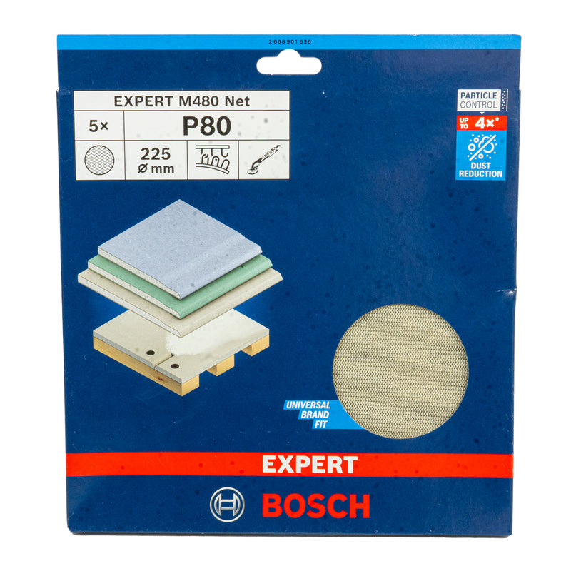 EXPERT M480 Schleifnetz Ø 225 mm für Trockenbauschleifer, P80 - P240 (5er Pack, für Gipskartonplatten, Holz, Plastik)