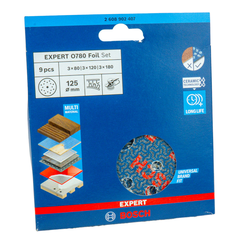 EXPERT O780 Folienschleifscheiben-Set Ø 125 mm (9-tlg., 3 x G80, 3 x G120, 3 x G180)