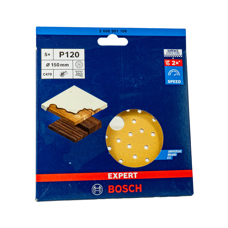 EXPERT Schleifblatt C470, Ø 150 mm, Multilochung, P40 - P400, 5er Pack, Holz & Farbe