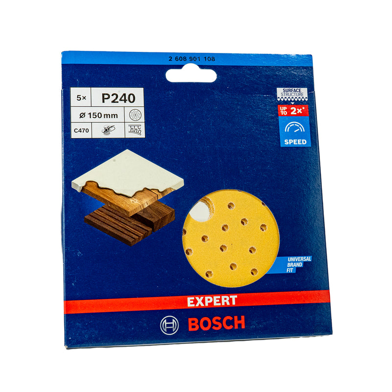 EXPERT Schleifblatt C470, Ø 150 mm, Multilochung, P40 - P400, 5er Pack, Holz & Farbe