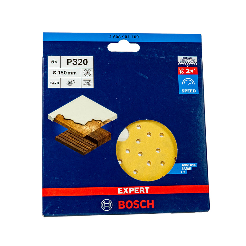 EXPERT Schleifblatt C470, Ø 150 mm, Multilochung, P40 - P400, 5er Pack, Holz & Farbe