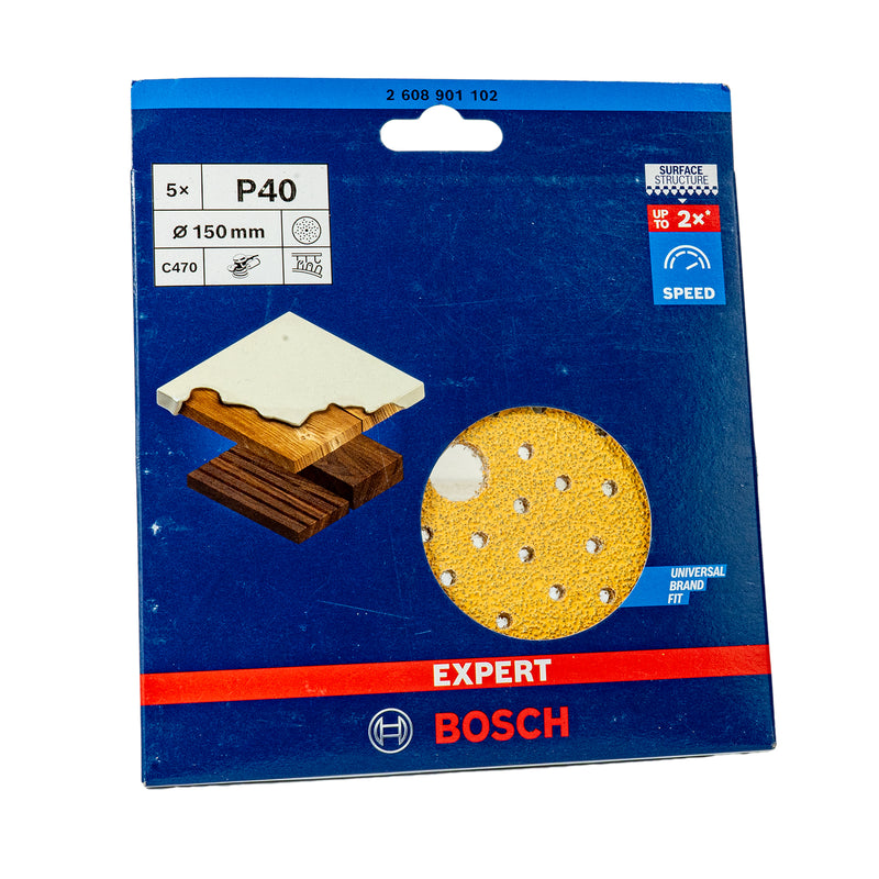 EXPERT Schleifblatt C470, Ø 150 mm, Multilochung, P40 - P400, 5er Pack, Holz & Farbe