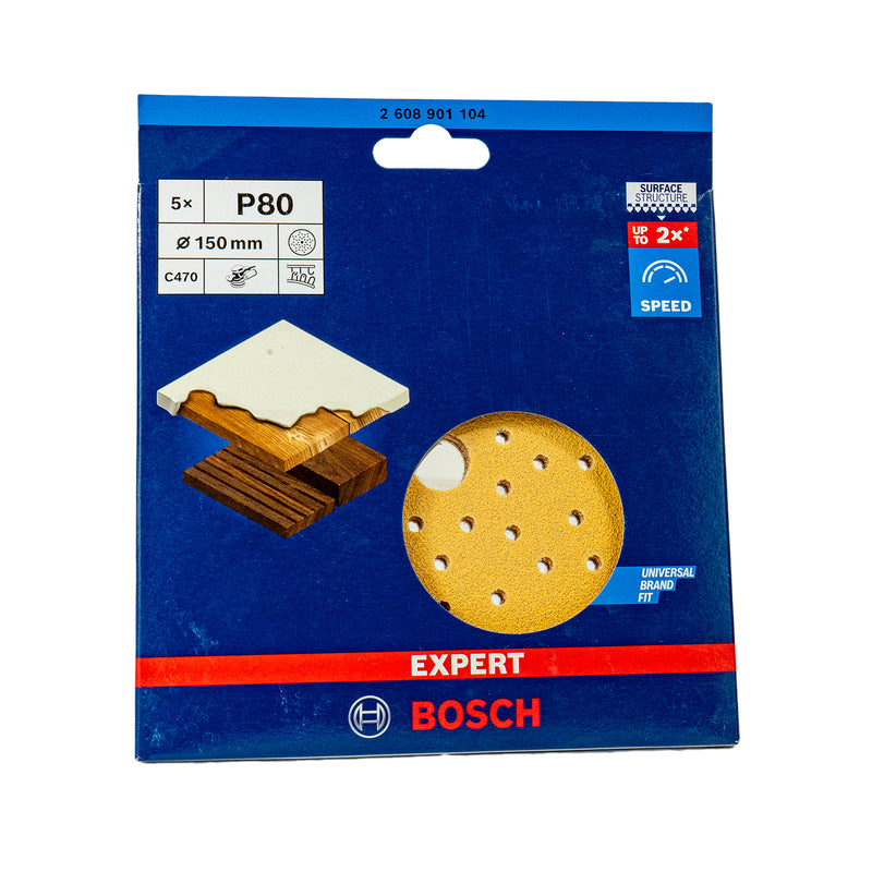 EXPERT Schleifblatt C470, Ø 150 mm, Multilochung, P40 - P400, 5er Pack, Holz & Farbe