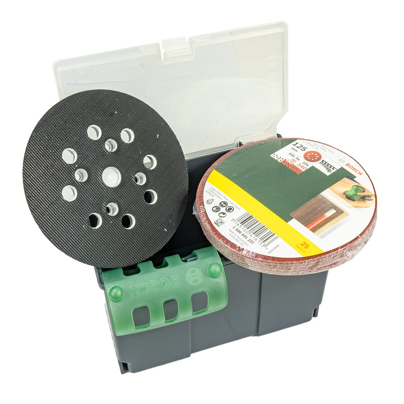 PEX 300 AE Exzenterschleifer in SystemBox (Schleifteller-Ø 125 mm, 270 W, inkl. 2 Schleifplatten und 25 Schleifscheiben)