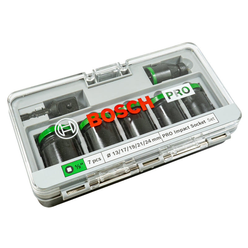 PRO Impact 1/2" Steckschlüsseleinsatz Set 7-tlg. für Schlagschrauber (SW: 13 / 17 / 19 / 21 / 24 mm, inkl. Adapter 1/4" auf 1/2" und 1/2" auf 1/4")