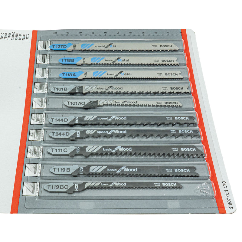 10-tlg. Stichsägeblatt-Set Wood & Metal (für Holz und Metall, T-Schaft-Aufnahme)