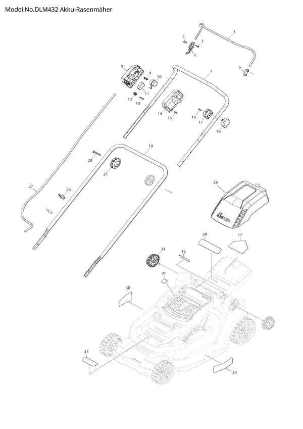DLM432 Ersatzteile | Akku-Rasenmäher 18 V | Ersatzteilliste