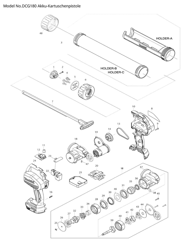 DCG180 Ersatzteile | Akku-Kartuschenpresse 18 V | Ersatzteilliste