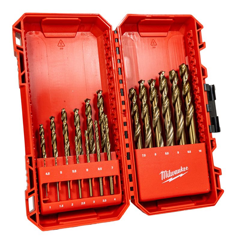 Metallbohrer HSS-G Red Cobalt Set (19-tlg. mit Ø 1,0 - 10,0 mm Steigung 0,5 mm Spiralbohrer DIN 338)