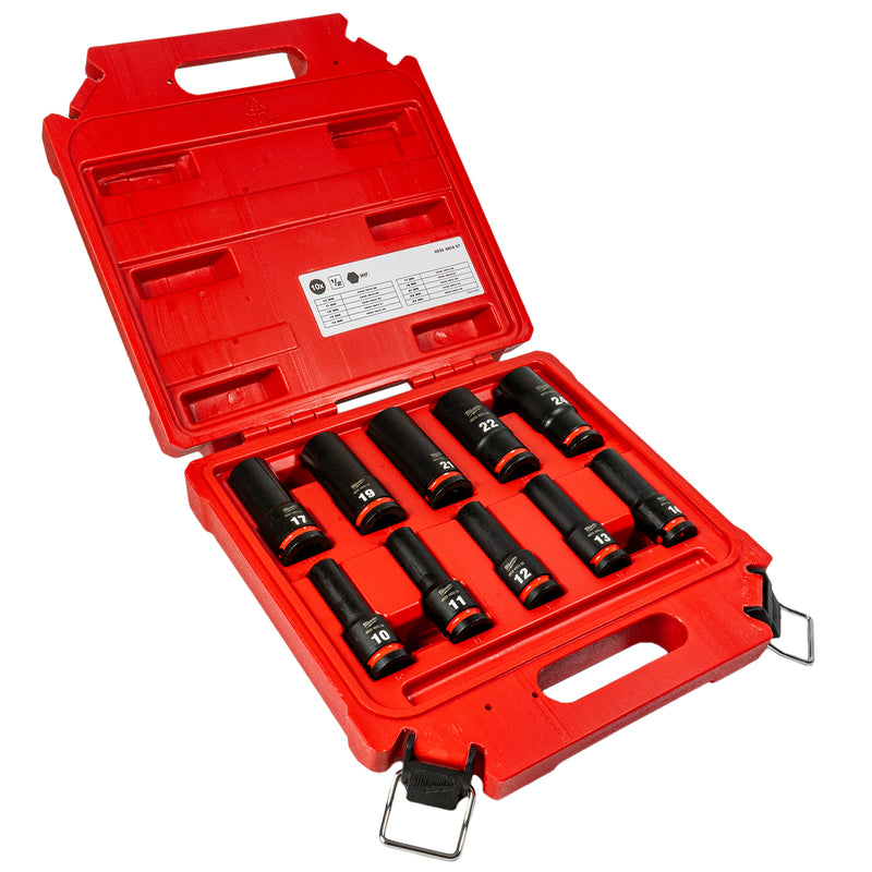 Shockwave Schlagnuss-Set 1/2" lang (Schlüsselweite: 10 - 24 mm, Länge 78 mm, Steckschlüsseleinsätze für Schlagschrauber)