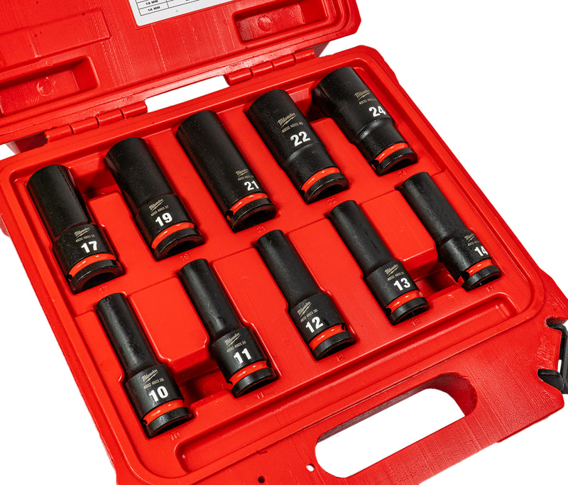 Shockwave Schlagnuss-Set 1/2" lang (Schlüsselweite: 10 - 24 mm, Länge 78 mm, Steckschlüsseleinsätze für Schlagschrauber)