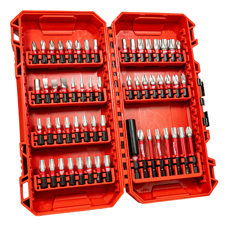 Shockwave Bit-Set Schrauben (56-tlg. mit PH / PZ / TX / HEX / SL / Bithalter, schlagfeste 1/4" Schrauberbits, Kassette für Packout)