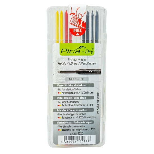 Dry Ersatzminen 4020 für Marker 3030 (Set mit Graphit / Gelb / Rot, für nahezu alle Oberflächen, Wasserlöslich)