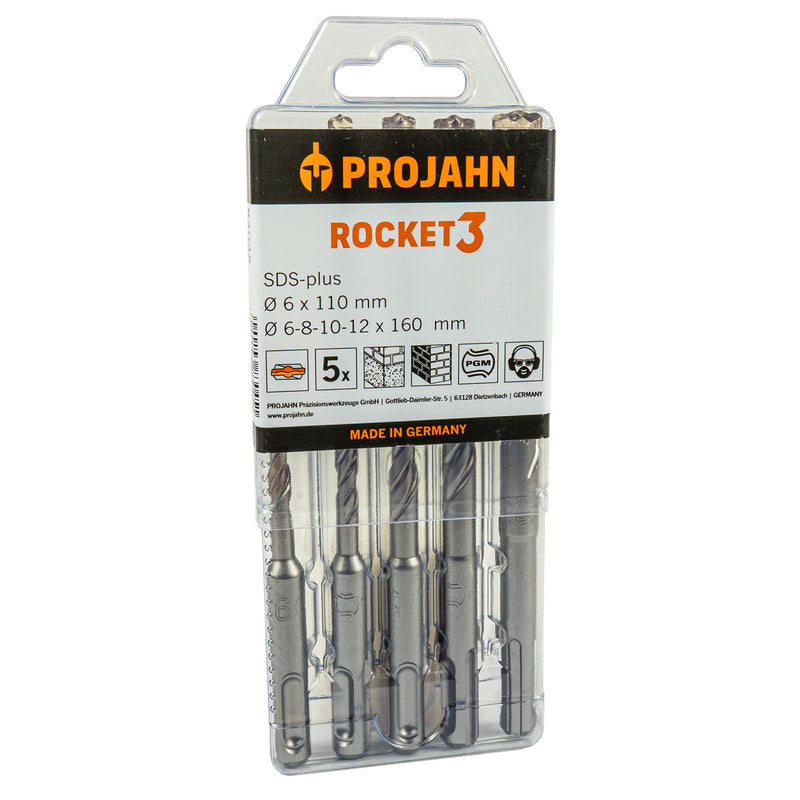 ROCKET 3 SDS plus Hammerbohrer Set 5-tlg. (Ø 6 / 8 / 10 / 12 mm, für Beton, Mauerwerk, Naturstein)