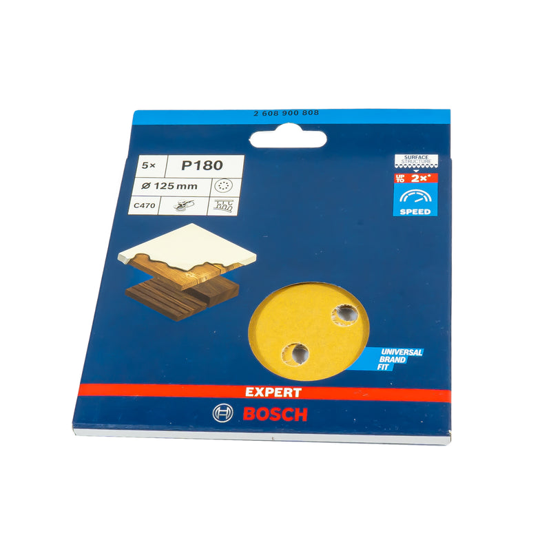 EXPERT C470 Schleifpapier Ø 125 mm, P40 - P400 (5er Pack, für Hartholz & Farbe auf Holz, 8 Löcher)