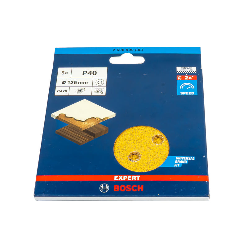 EXPERT C470 Schleifpapier Ø 125 mm, P40 - P400 (5er Pack, für Hartholz & Farbe auf Holz, 8 Löcher)
