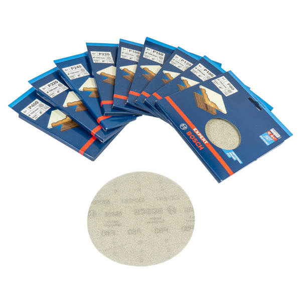 EXPERT M480 Schleifnetz Ø 150 mm, P80 - P400 (5er Pack, für Hartholz & Farbe auf Holz)