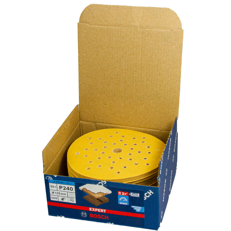 EXPERT Schleifblatt C470, Ø 125 mm, Multilochung, P40 - P400, 50er Pack, Holz & Farbe