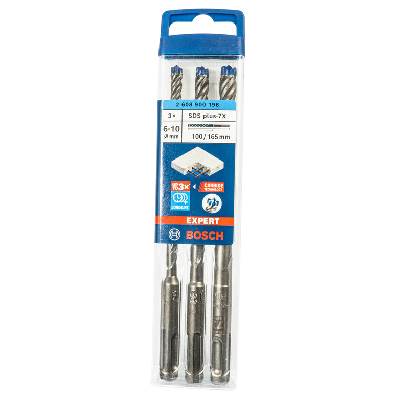 EXPERT SDS plus-7X Hammerbohrer Set 3-tlg. Ø 6 | 8 | 10 mm, Ideal zum Bohren in Stahlbeton