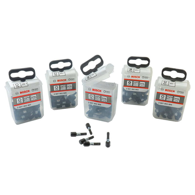 25 x Impact Control Schrauberbit T / PH / PZ (Bits mit 1/4"-Sechskantaufnahme, Optimiert für Schlagschrauber)