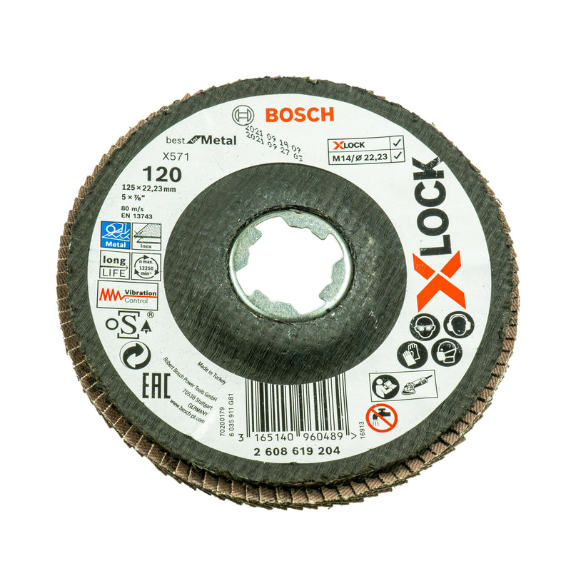 X-LOCK Fächerschleifscheibe Ø 125 mm, 40er-Pack, P40 - P120 (für Metall, Best for Metal, X571, gewinkelt)