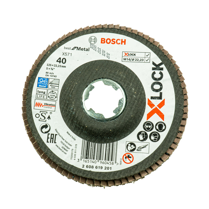 X-LOCK Fächerschleifscheibe Ø 125 mm, 40er-Pack, P40 - P120 (für Metall, Best for Metal, X571, gewinkelt)