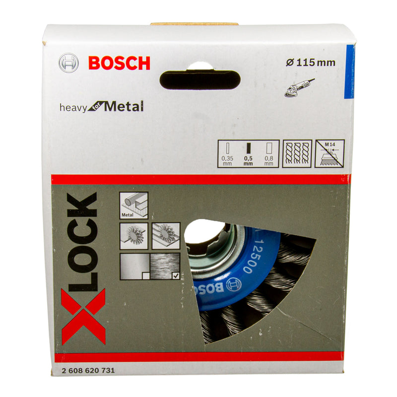 X-LOCK Scheibenbürste Ø 115 mm | 0.5 mm gezopfter Stahldraht | Heavy for Metal