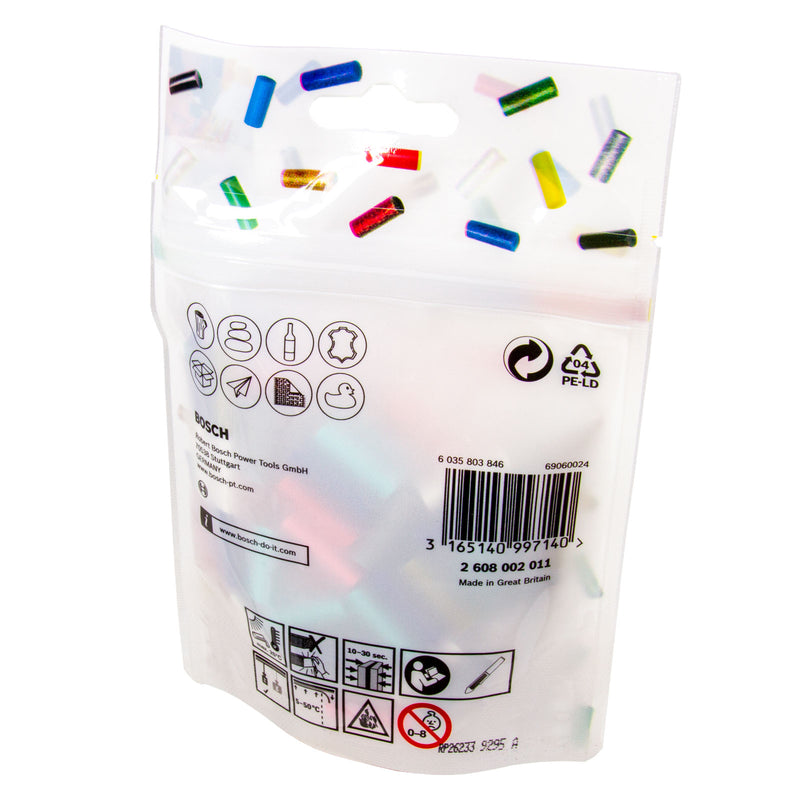 Gluey Klebesticks 7 x 20 mm (70 Stück, Transparent / Bunt / Glitter / Pop-Mix, Mini Sticks für Heißklebepistole, Heißklebestift)