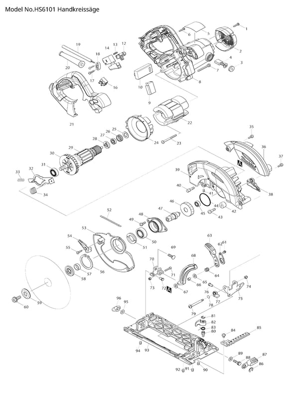 HS6101 Ersatzteile | Handkreissäge 230 V | Ersatzteilliste