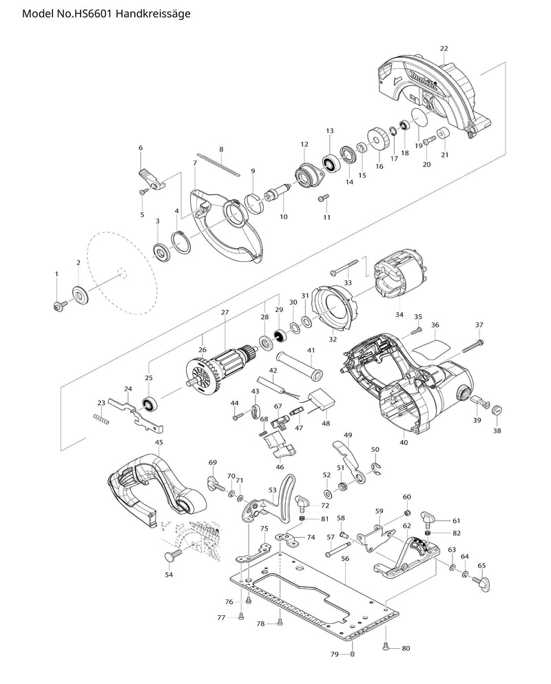 HS6601 Ersatzteile | Handkreissäge 230 V | Ersatzteilliste