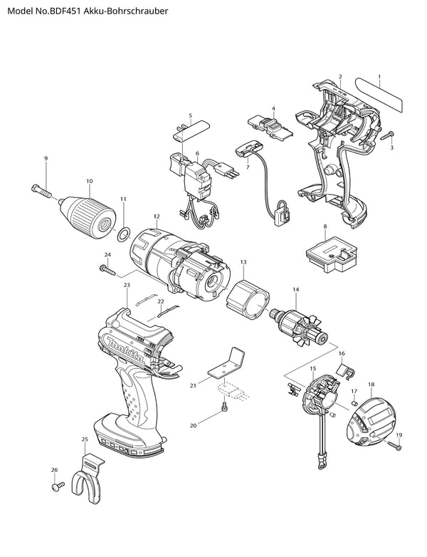 BDF451 Ersatzteile | Akku-Bohrschrauber 18 V | Ersatzteilliste