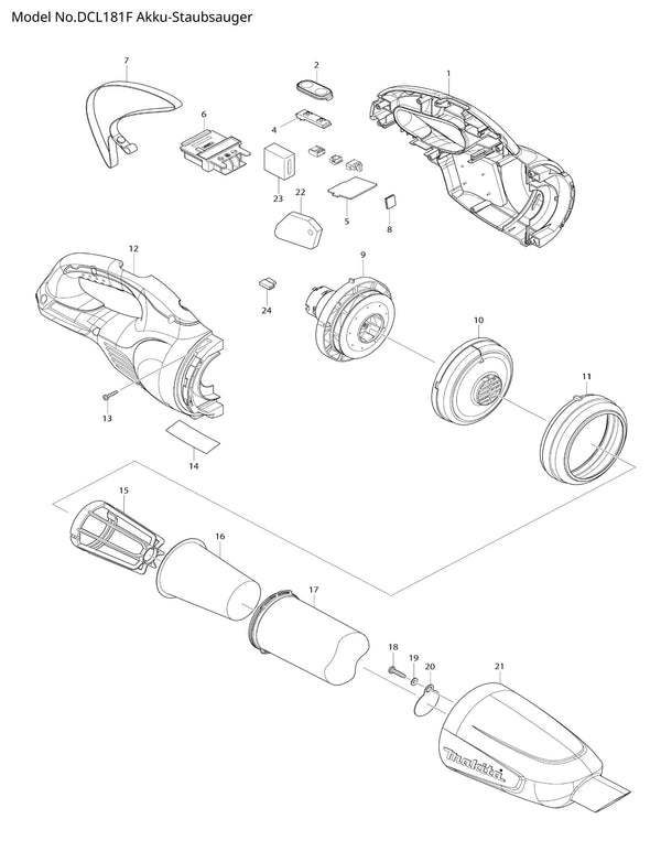 DCL181F Ersatzteile | Akku-Staubsauger 18 V | Ersatzteilliste