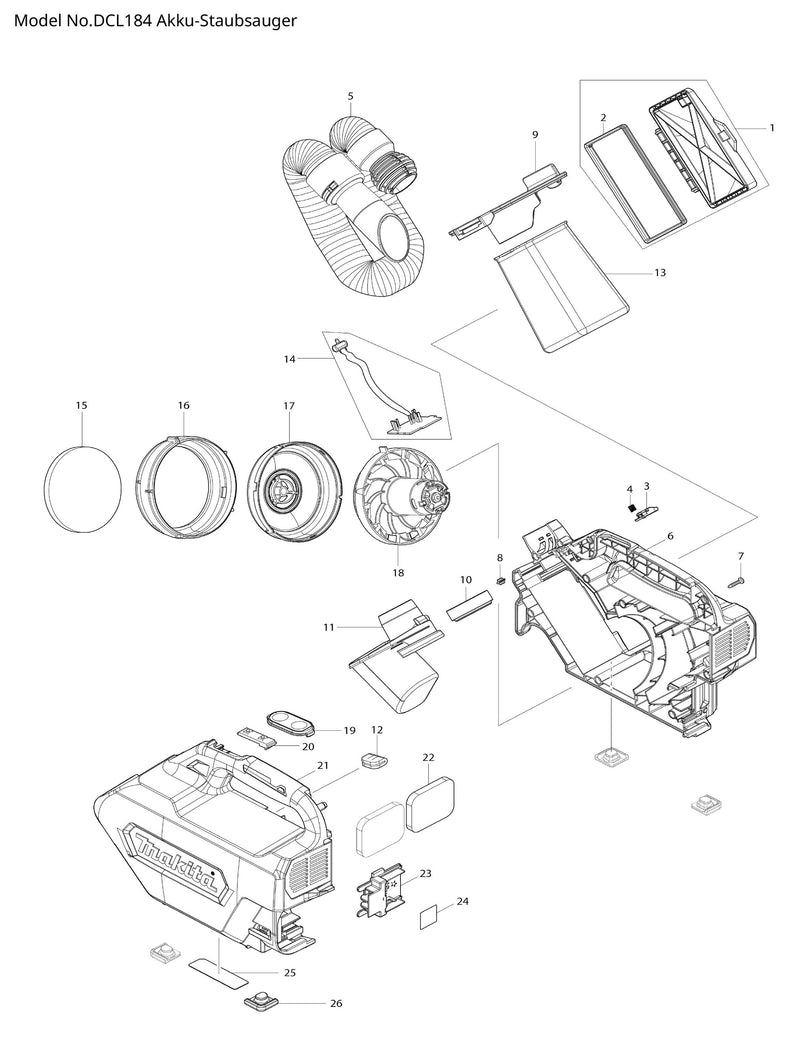 DCL184 Ersatzteile | Akku-Staubsauger 18 V | Ersatzteilliste
