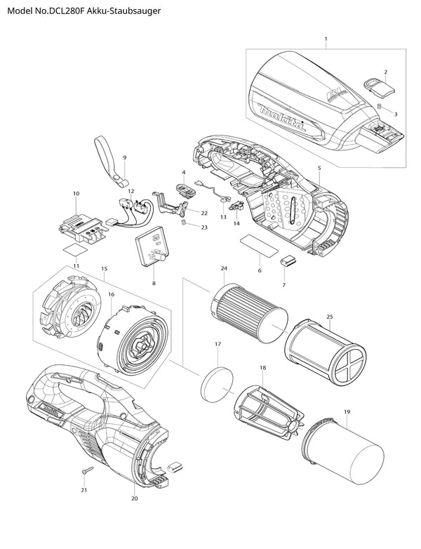 DCL280F Ersatzteile | Akku-Staubsauger 18 V | Ersatzteilliste