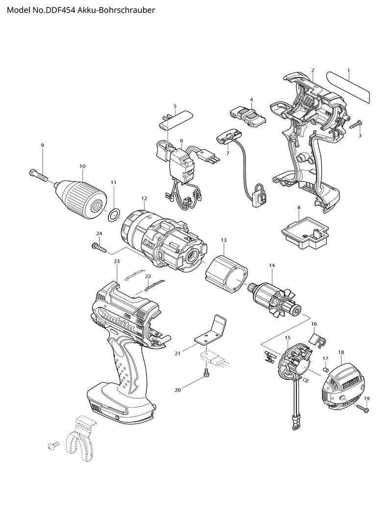 DDF454 Ersatzteile | Akku-Bohrschrauber 18 V | Ersatzteilliste