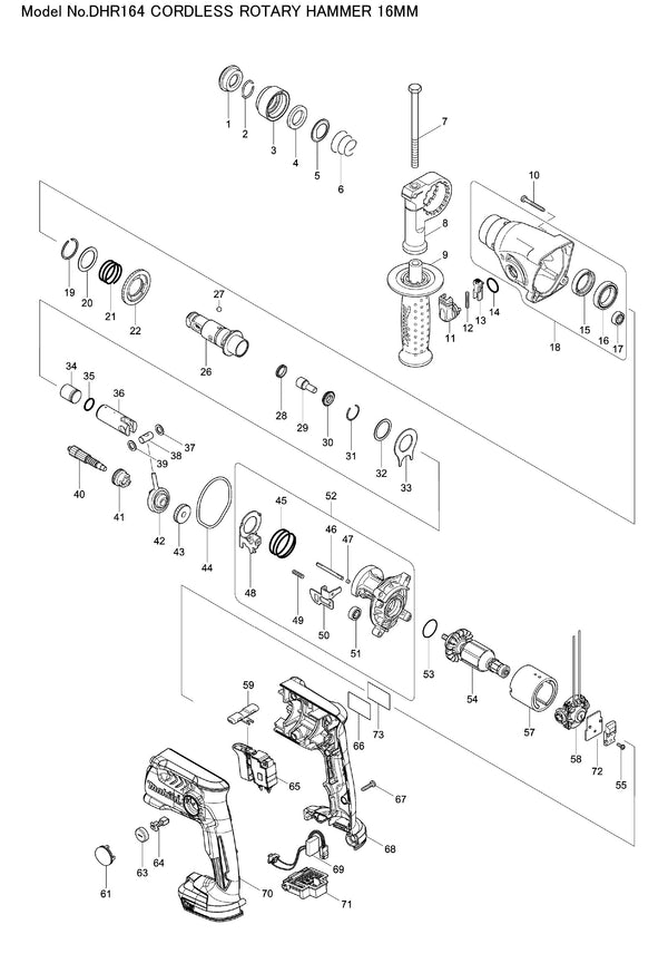 DHR164 Ersatzteile | Akku-Bohrhammer 14,4 V | Ersatzteilliste