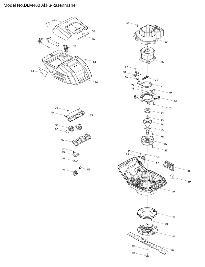 DLM460 Ersatzteile | Akku-Rasenmäher 18 V | Ersatzteilliste