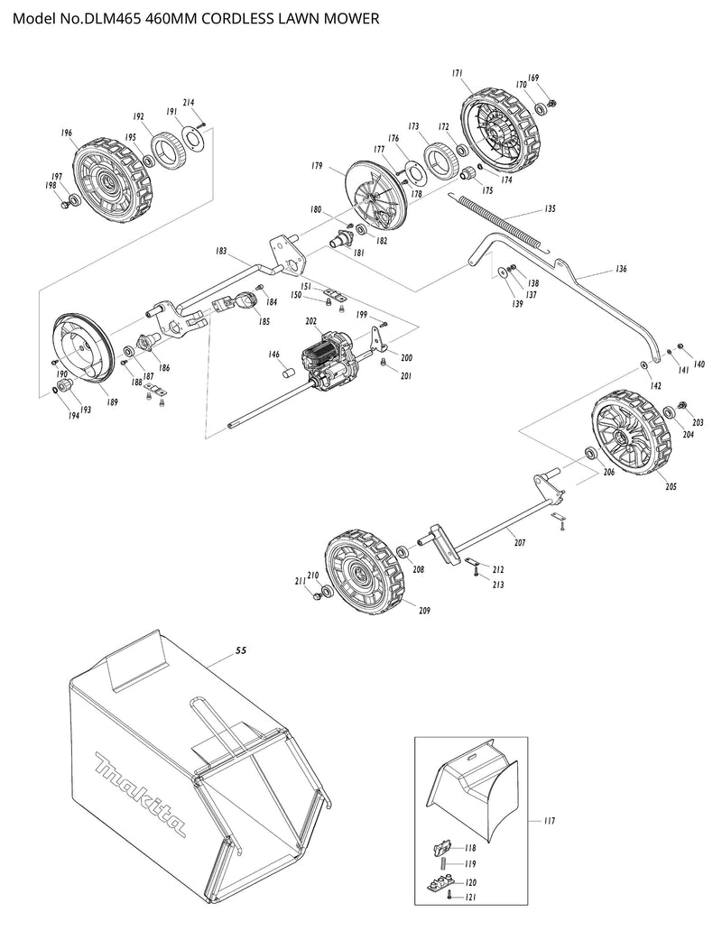 DLM465 Ersatzteile | Akku-Rasenmäher 18 V | Ersatzteilliste