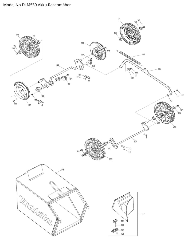 DLM530 Ersatzteile | Akku-Rasenmäher 18 V | Ersatzteilliste
