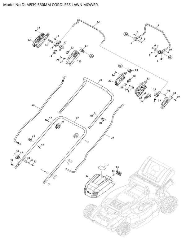 DLM539 Ersatzteile | Akku-Rasenmäher 18 V | Ersatzteilliste